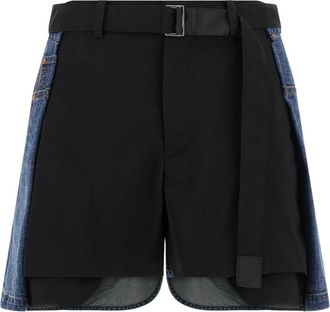 sacai Wool Suiting x Denim Shorts - Dames - Denim shorts - Veelkleurig - S - Denim - Korte Broeken