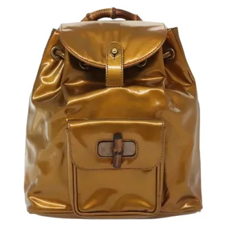 Gucci Vintage Bamboo Patent Gold Patent_Leather Bag (Pre-Owned)