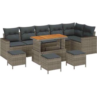 vidaXL Garden Sofa Set with Cushion 12 pcs Grey Poly Rattan vidaXL