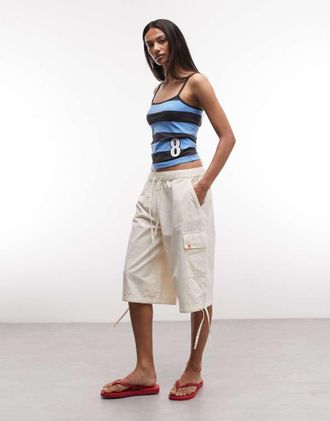 Collusion utility cargo jorts in ecru-White