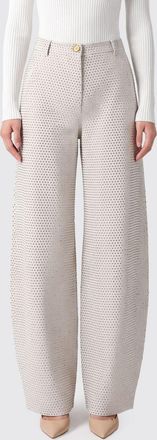 Elisabetta Franchi High-Waist Baggy Jeans in Denim with Rhinestones and Embroidery