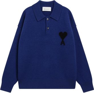 Ami Quota Polo Sweater - Heren - Polos - Blauw - S - Wol - Tops