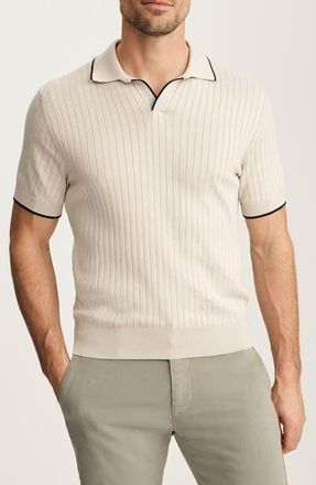 34 Heritage Tipped Johnny Collar Short Sleeve Cotton Sweater in Pure Cashmere at Nordstrom, Size Xx-Large