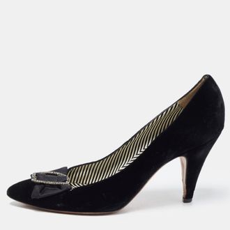 Moschino Black Velvet And Satin Crystal Embellished Bow Pumps