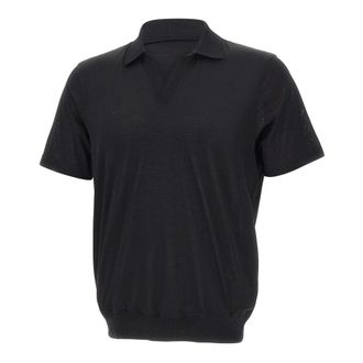 Gran Sasso Ribbed Skipper Polo - male - Gran Sasso - Polo Shirts - Black - L - Tops