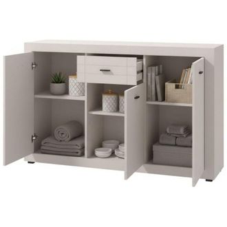 Dmora Credenza Perca, Madia un Cassetto, 3 Ripiani, Apertura Battente e Scorrevole, 147.5x41.5x91.5h cm Bianco Crema