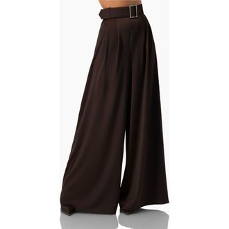 Ivonne Wide-Leg Satin Trousers in Brown at Nordstrom, Size 12
