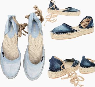 Diesel Womens Diesel Espadrillas Rags Womens Sandals Denim Lace Up Casual Summer Slip On Shoes - Blue - Size: USA 10 / eu 41