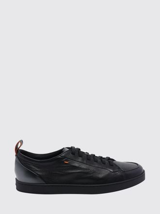 Santoni Sneakers low top in pelle martellata con punta tonda e logo impresso
