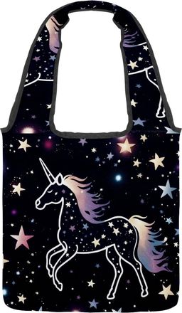 Generic Galaxy Unicorn Silhouette Pattern Reversible Canvas Shoulder Tote - Double-Sided Print, 12oz Cotton, 27cm Drop, Fold-Flat Bag for Travel, Shopping, St