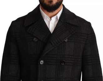 Dolce & Gabbana Mens Black Trench Coat Check Wool Jacket Clothing