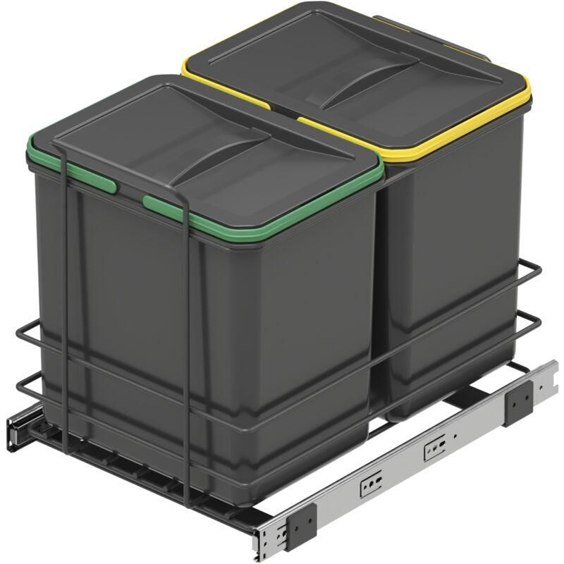 Relaxdays Pattumiera Estraibile Sottolavello – 3 Secchi (20L + 2x10L) Per Raccolta Differenziata, Grigio, 41,3x34x51,8 Cm
