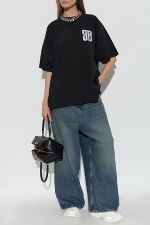 Balenciaga Logo T-shirt, Womens, Black