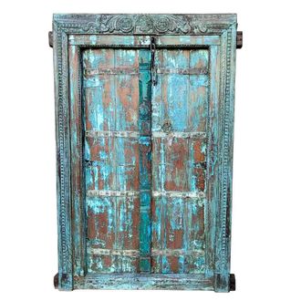 Wanderlust Deco Puerta De Madera Marr&oacute;n Acabado Artesanal 126x12x198 H Cm