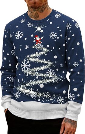 Generic Christmas Jumpers for Men UK Funny Ugly Reindeer Print 3D Graphic Tops Oversized Novelty Xmas Sweatshirt Crew Neck Long Sleeve Pullover Sweater Mens H