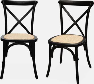 Sweeek Sweeek - Silla De Bistr&oacute; Vintage De Madera, Set De 2, Belleville, Negro, 48.5x53.5x88.5 Cm