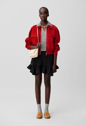 Claudie Pierlot Blouson croute de cuir rouge