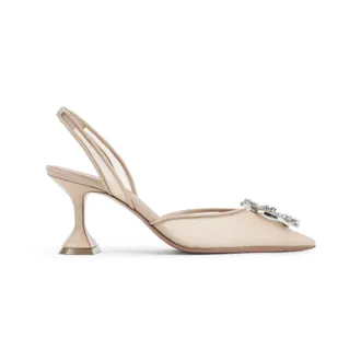 Amina Muaddi Beige Solid Pumps