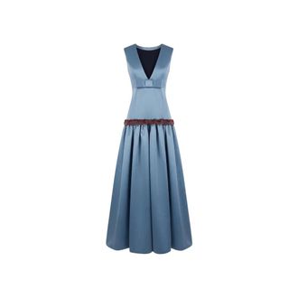 Vivetta Gowns, female, Blue, Size: L Long Dress With Anemone Embroidery