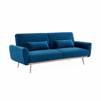 Sweeek Sof&aacute; cama de terciopelo, 3 plazas, azul