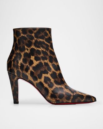 Christian Louboutin 85mm Vibella Leopard-Print Leather Booties