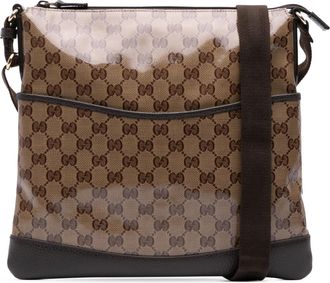 Gucci Pre-owned Womens Logo Print Crossbody Adjustable - Tan Textile - One Size