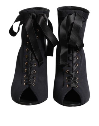 Dolce & Gabbana Black Stiletto Heels Lace Up Boots Womens Shoes