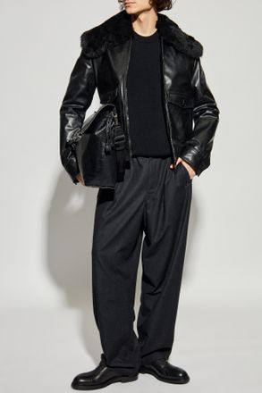 Dolce & Gabbana Leather Jacket With Fur Collar, Mens, Black
