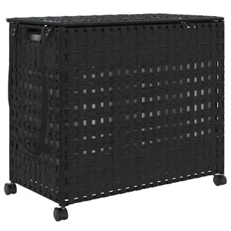 vidaXL Cesto Para Ropa Sucia Con Ruedas Rat&aacute;n Negro 66x35x60 Cm Vidaxl
