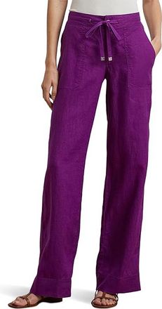 Lauren Ralph Lauren Petite Linen Wide-leg Pants Womens Casual Pants Purple Dawn : 6P 30