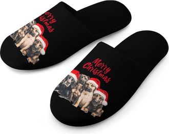 Generic Family Dogs Christmas Mens Flannel Slipper Soft Non Slip House Shoes Comfy Winter Warm Indoor Outdoor Slippers