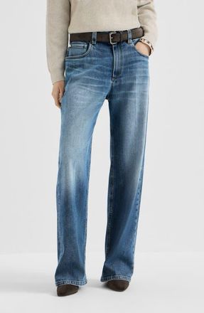 Brunello Cucinelli Comfort cotton denim contemporary loose trousers with monili at Nordstrom, Size 44
