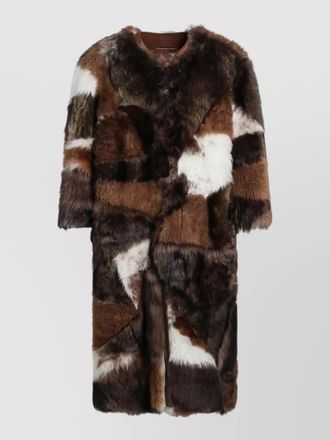 Prada long jacket faux fur patchwork design