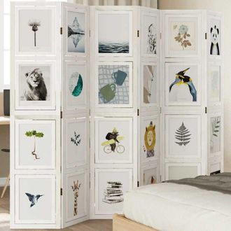 vidaXL Biombo Separador De 6 Paneles Madera Maciza Paulownia Blanco Vidaxl