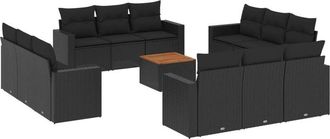 vidaXL Set De Sof&aacute;s De Jard&iacute;n Y Cojines 13 Pzas Rat&aacute;n Sint&eacute;tico Negro Vidaxl