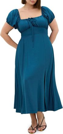 City Chic Abbigail Midi Peasant Dress in Petrol at Nordstrom, Size 26W