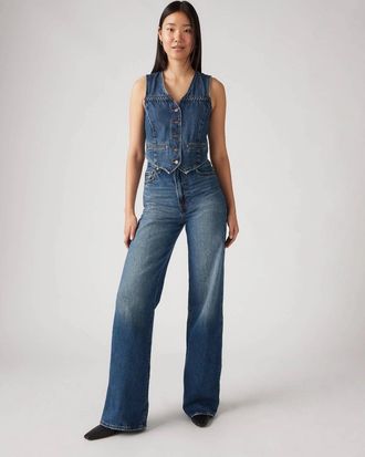 Levi's Ribcage Jeans Womens Blue Denim Wash Wide Leg Retro GBO3091