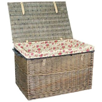 Red Hamper Wicker Large Antique Wash Storage Basket in Red