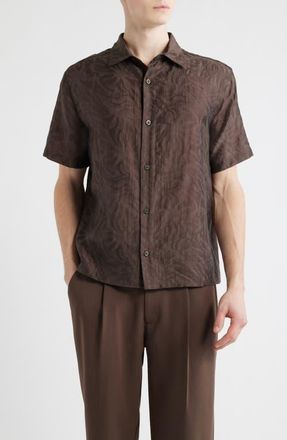 Open Edit Sunburst Jacquard Short Sleeve Button-Up Shirt in Brown Cocoa at Nordstrom, Size Xx-Large