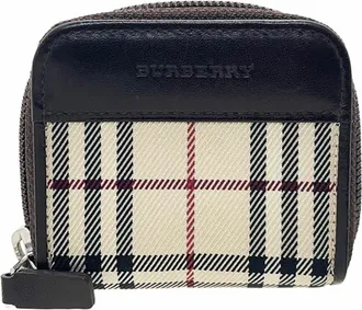 Burberry Beige Dark Brown Nylon Leather Coin Purse/Coin Case (Pre-Owned)