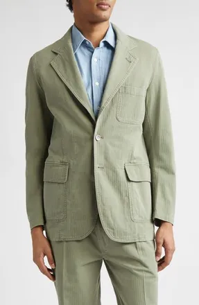 Drake's Games Cotton Herringbone Blazer in Olive at Nordstrom, Size 44