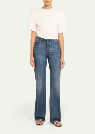 SIMKHAI Rowley Gathered Short Sleeve T Shirt In Ivory