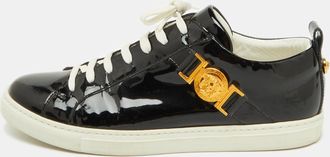 Versace Black Patent Leather Medusa Embellished Low Top Sneakers