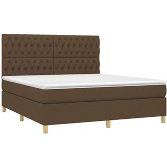 vidaXL Vidaxl - Cama Box Spring Colch&oacute;n Luces Led Tela Marr&oacute;n Oscuro 180x200cm