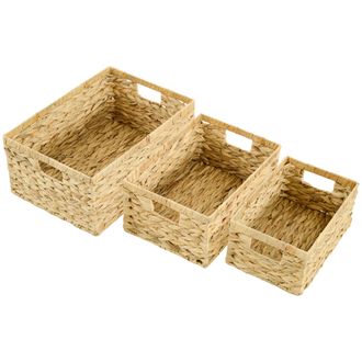 HOMCOM Set of 3 Wicker Storage Baskets - Woven Baskets with Handles - Natural | TJ Hughes