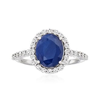 Ross-Simons Sapphire and. Diamond Ring in 14kt White Gold