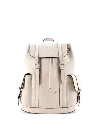 Gucci Double Buckle GG Embossed Perforated Leather Large backpack - women - Calf Leather - One Size - White