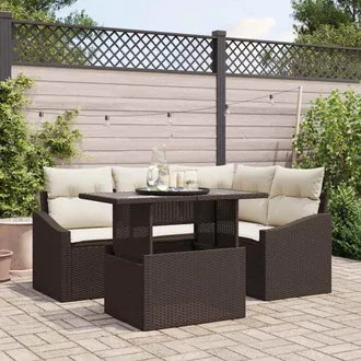 vidaXL Vidaxl - Set Divano Da Giardino 5 Pcs Marrone, Crema 100 X 55 X 73 Cm