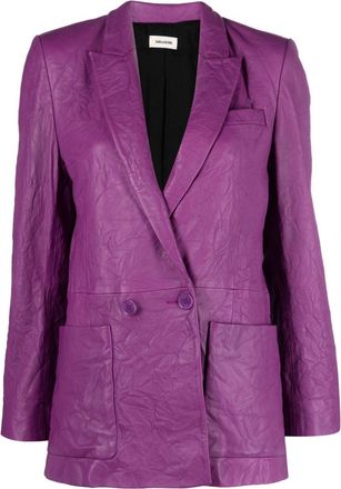 Zadig&Voltaire Visco crinkled leather blazer - women - Lamb Skin/Cotton/Polyester - 36 - Purple