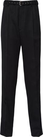 Prada Belted Wool Straight Leg Trousers